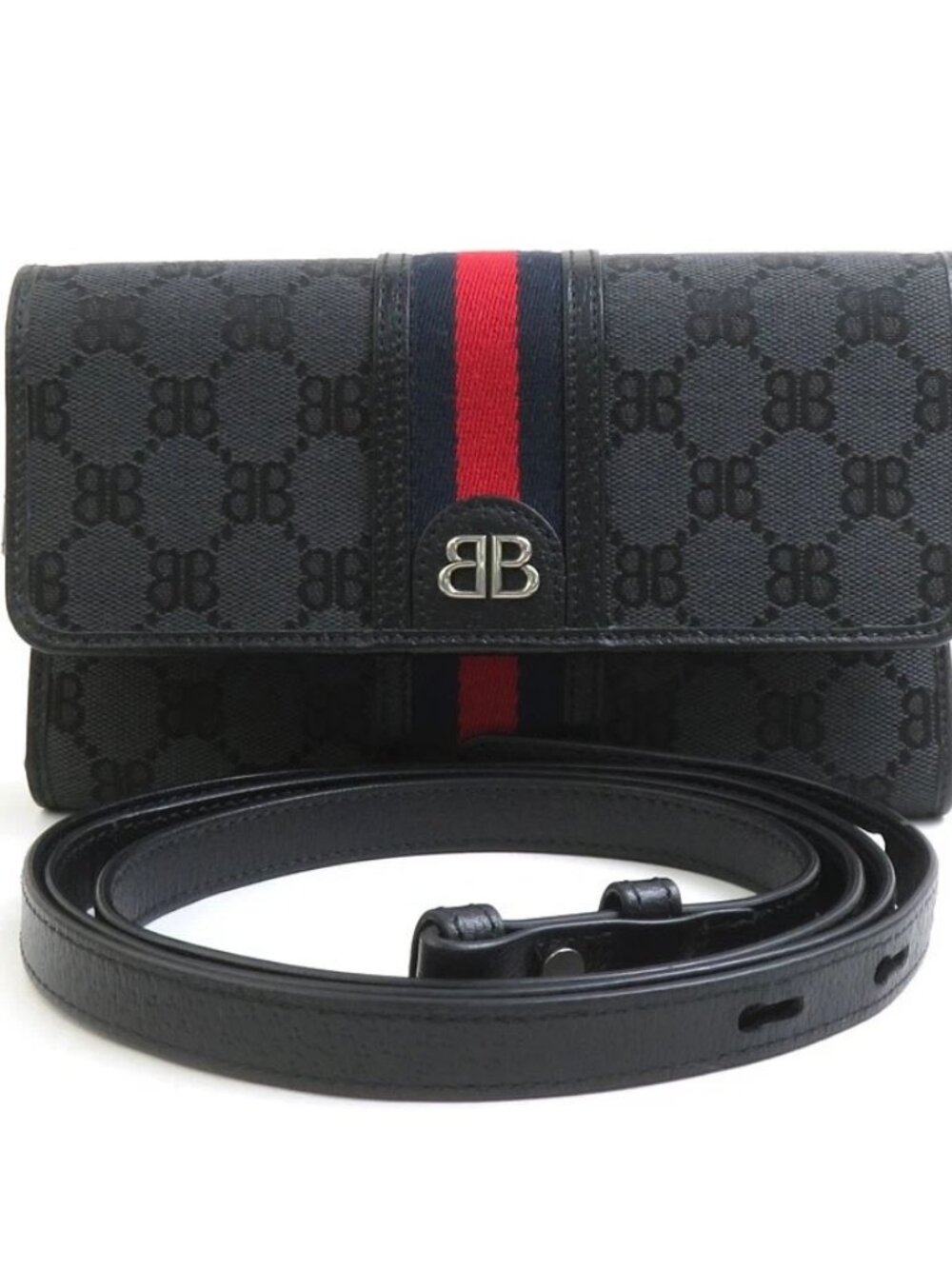 BALENCIAGA x GUCCI Shoulder Wallet Black Canvas/Leather